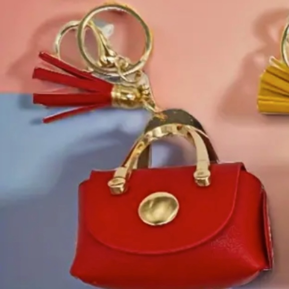 Mini Red PU Leather Keychain Coin Purse | with Tassel, Golden-Tone Hardware,-NWT - Picture 2 of 4